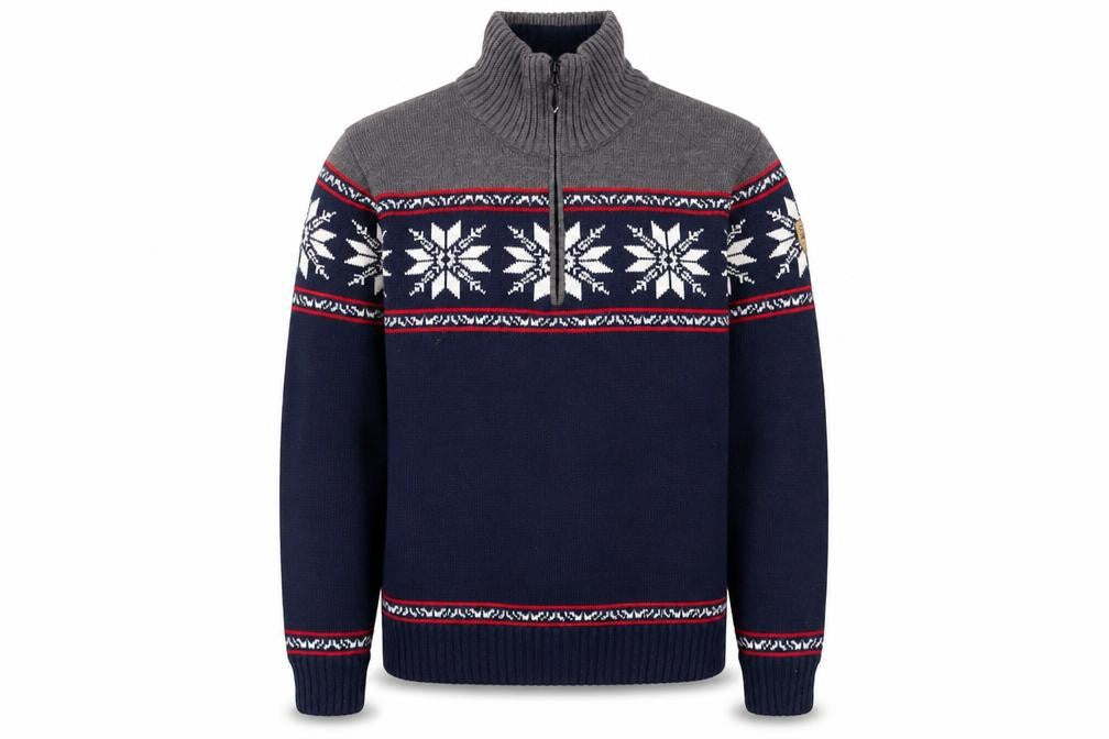 CMP Men's Blue Grey Fair Isle 1/4 Zip Wool Blend Jumper Size M