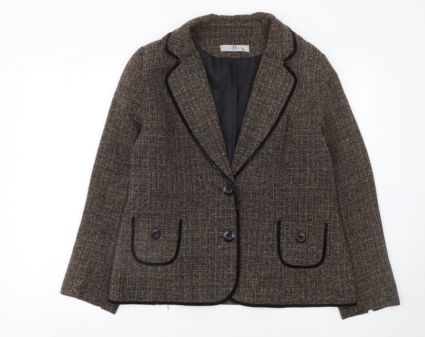 Joanna Hope Women's Brown Tweed Single-Breasted Blazer Size 14