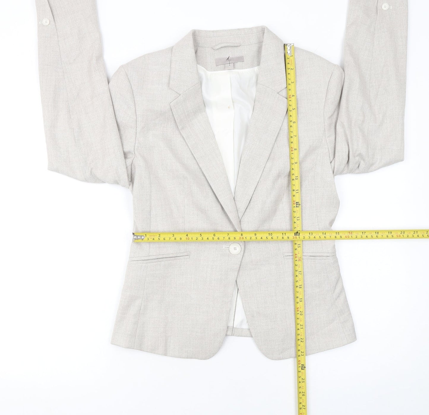 H&M Women’s Beige Tailored Blazer UK 10 Single-Breasted Lined