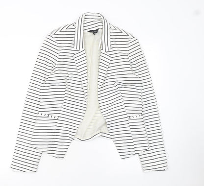 New Look Women White Striped Blazer Jacket Size 12 Regular Fit