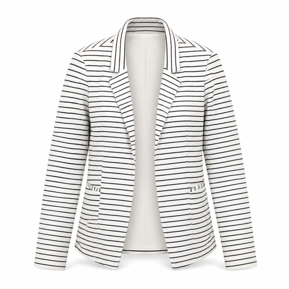 New Look Women White Striped Blazer Jacket Size 12 Regular Fit