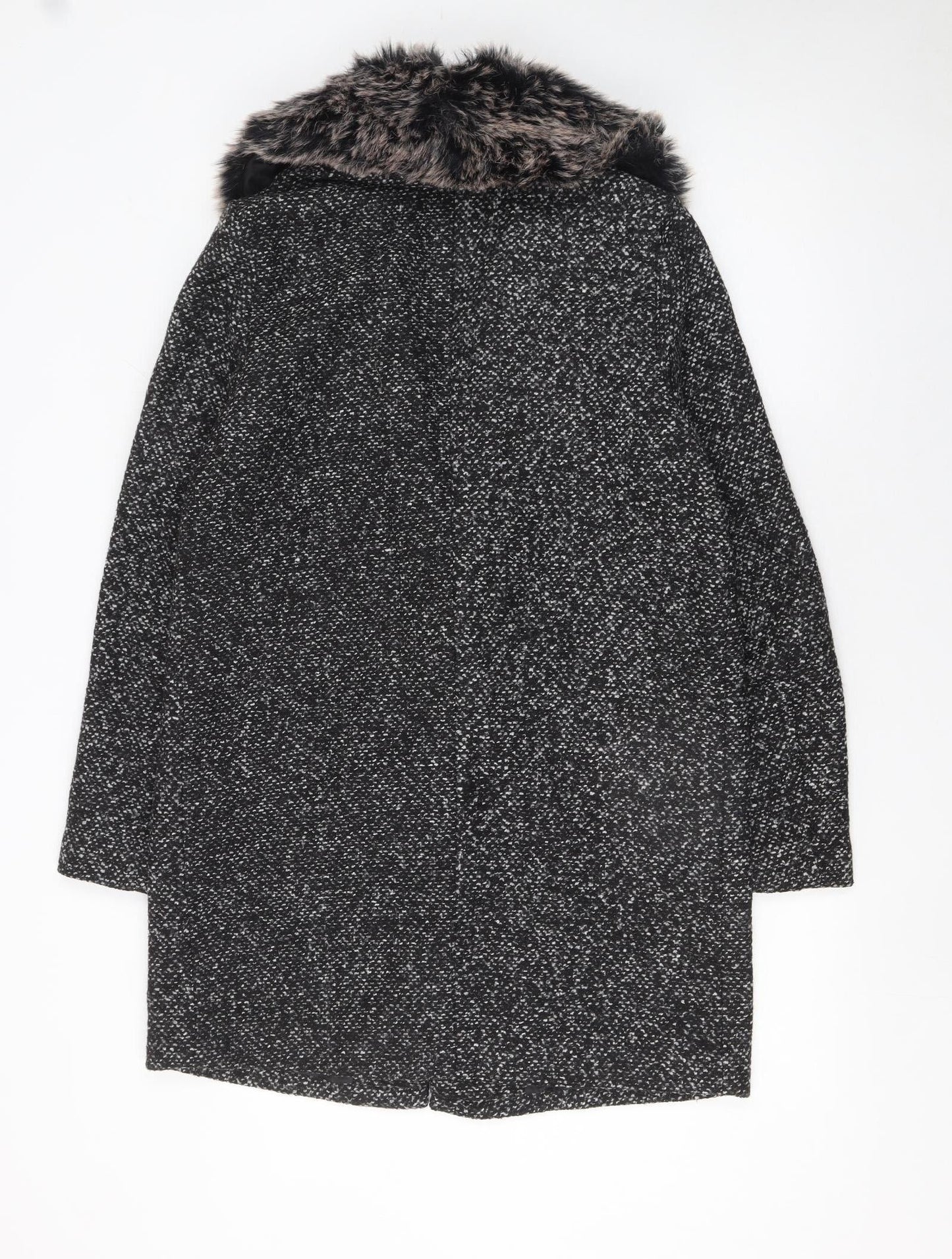 Atmosphere Women's Black Tweed Faux Fur Collar Overcoat Size 10