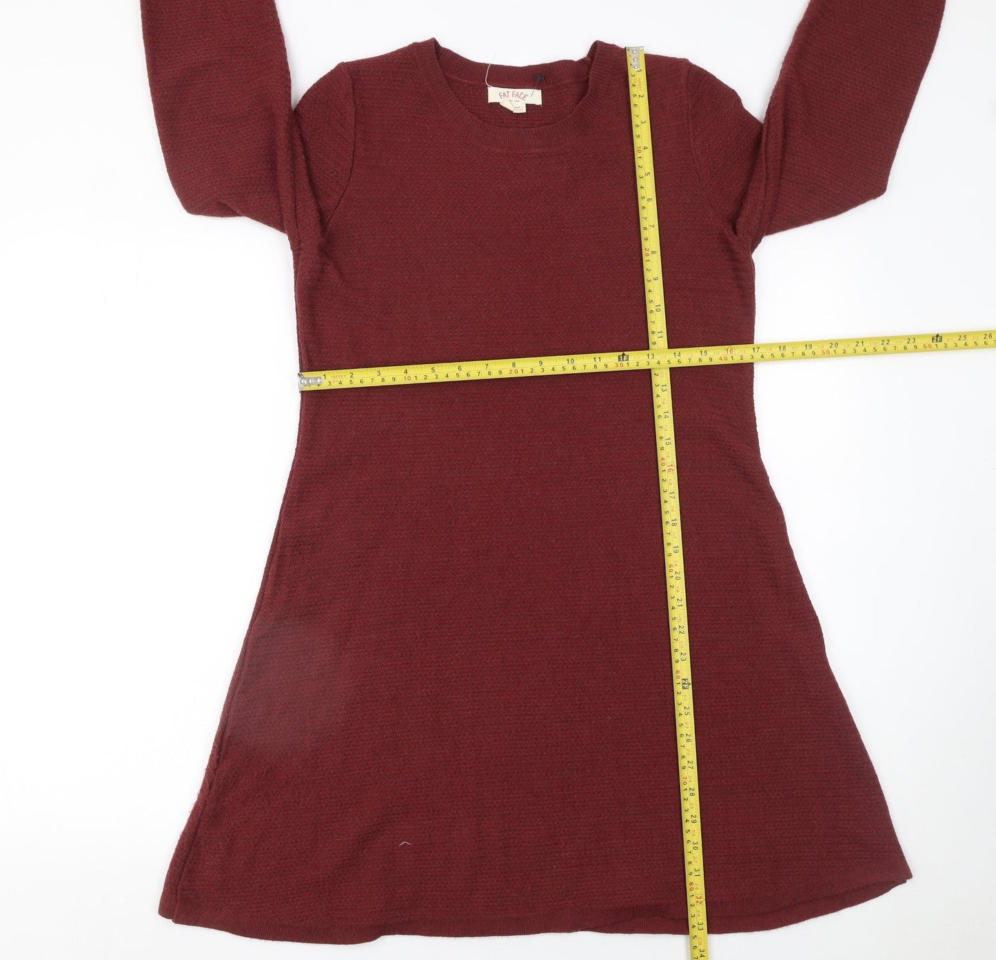 Fat Face Women Red Knit Shift Dress Size 12 3/4 Sleeve