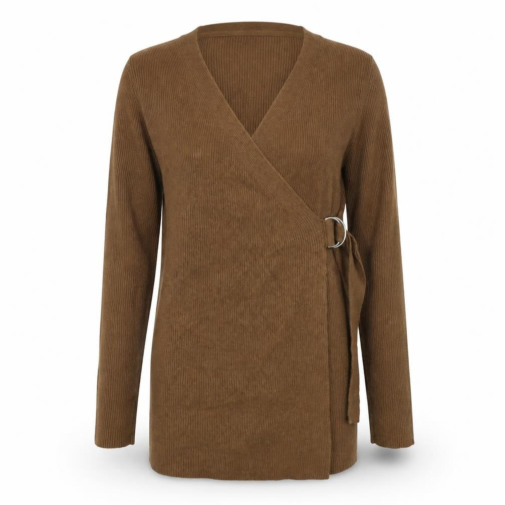 OBJECT Womens Brown Wrap Knit Long Sleeve Jumper S