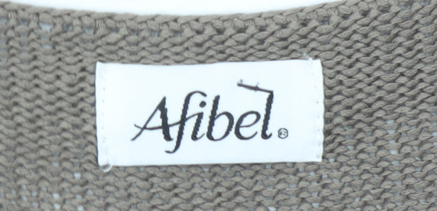 Afibel Women’s Brown Crochet Knit Short Sleeve Pullover Jumper Size 16