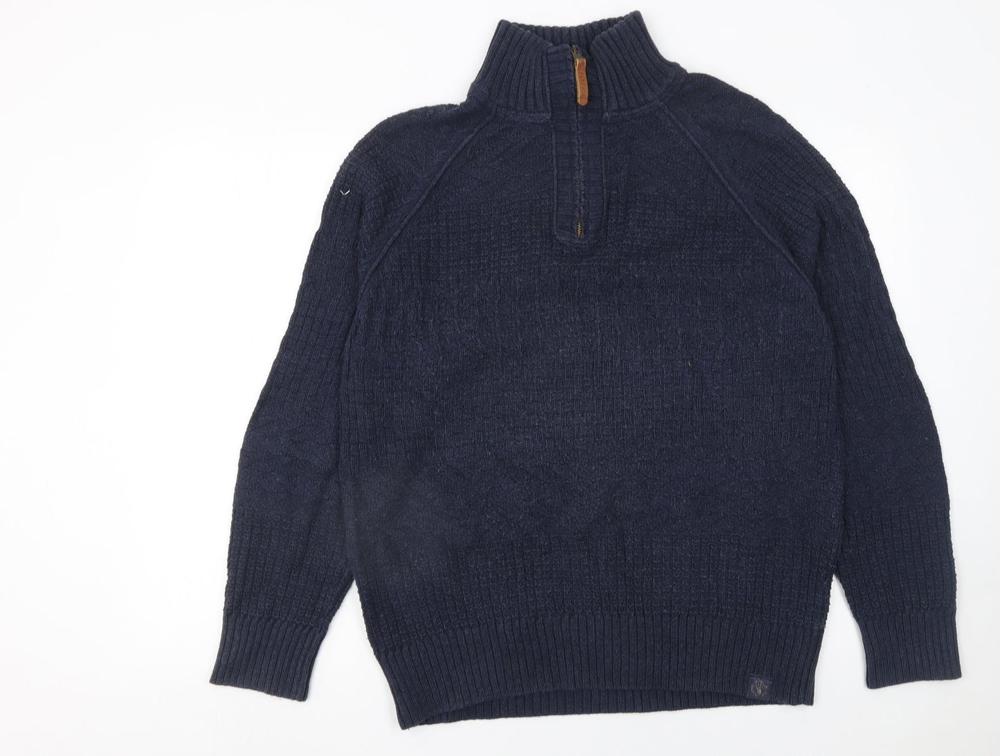 Fat Face Men's Blue 1/4 Zip High Neck Chunky Knit Jumper L