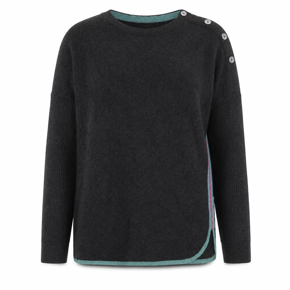 White Stuff Women's Black Wool Blend Button Shoulder Jumper UK 12