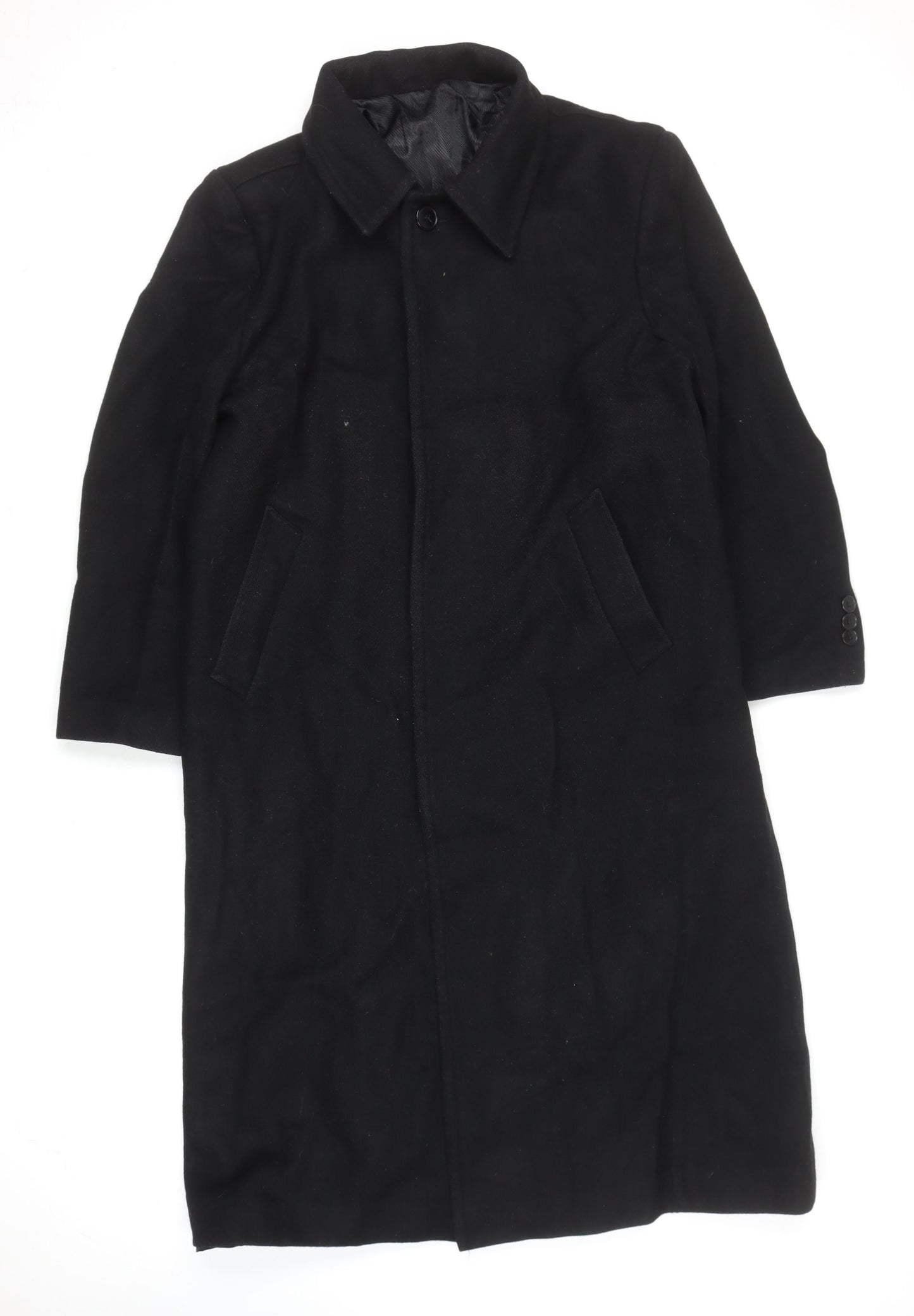 Al Zibak Women Black Wool Overcoat L Long Classic Lined