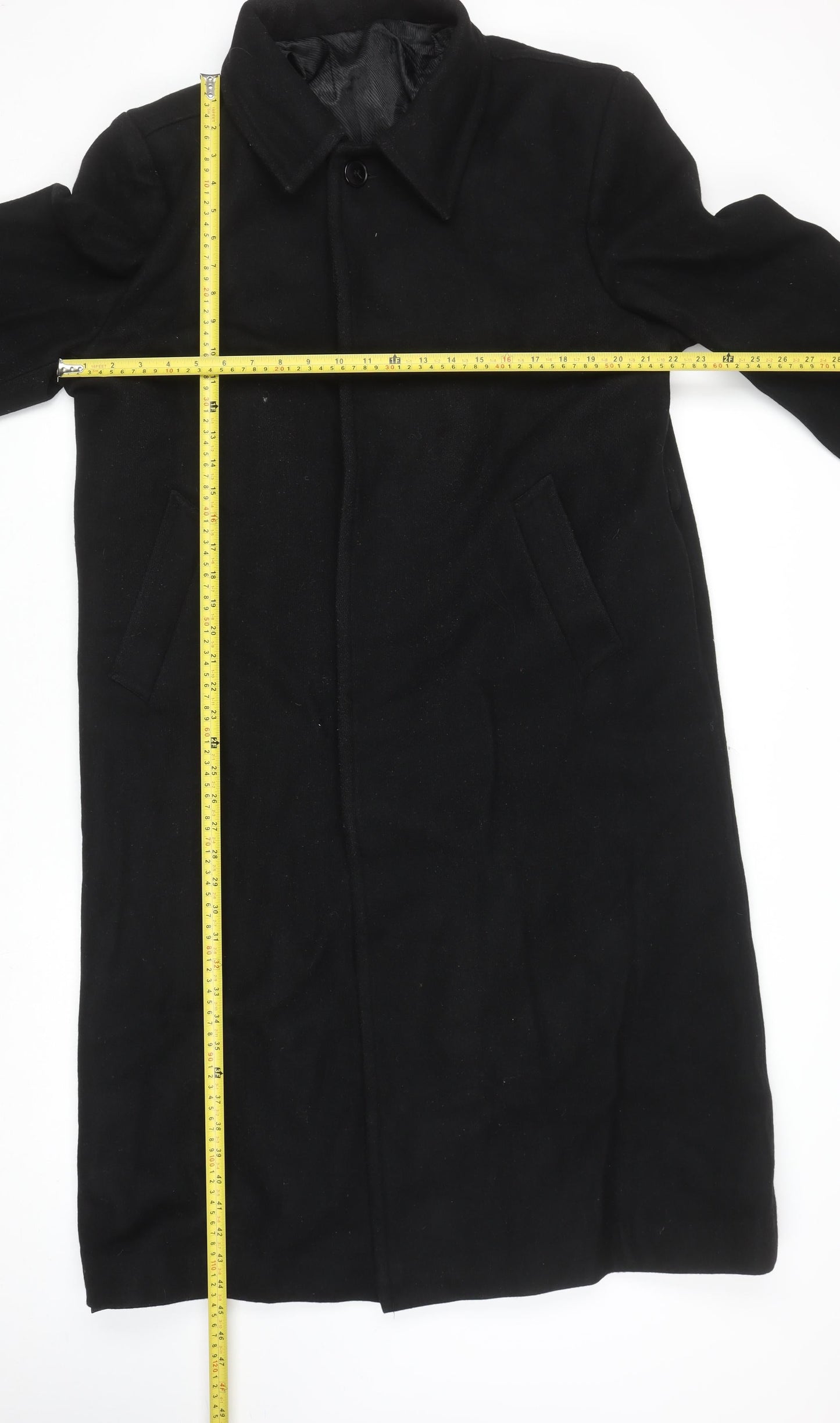 Al Zibak Women Black Wool Overcoat L Long Classic Lined