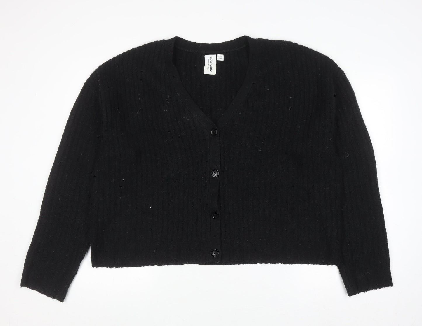 Collusion Women’s Black V-Neck Knit Button Cardigan UK 18