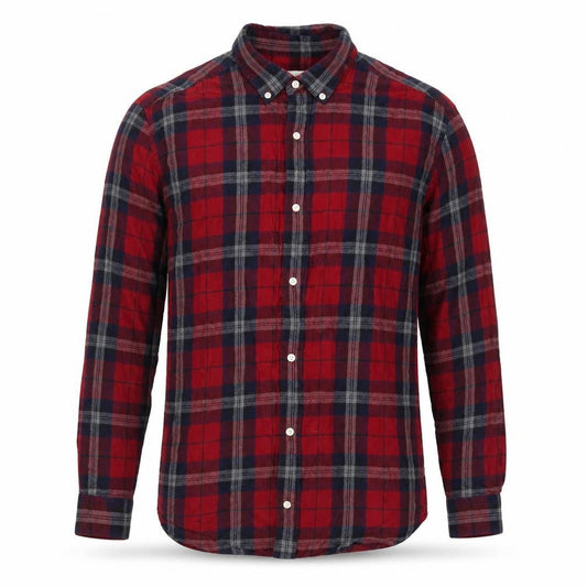 Next Men's Red Check Flannel Button-Down Shirt XL Long Sleeve
