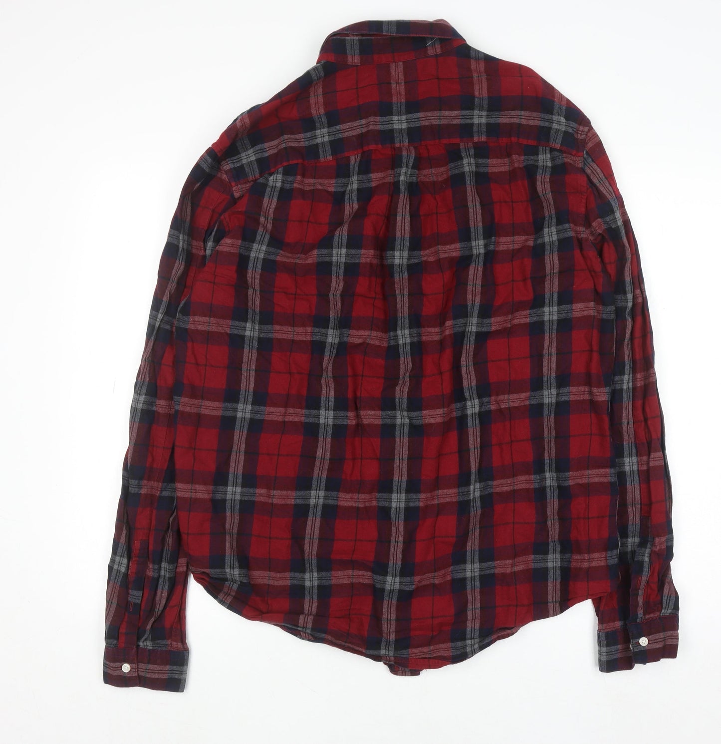 Next Men's Red Check Flannel Button-Down Shirt XL Long Sleeve