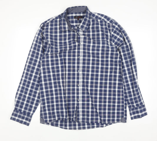 AR RED Men’s Blue Check Cotton Long Sleeve Button-Up Shirt XL
