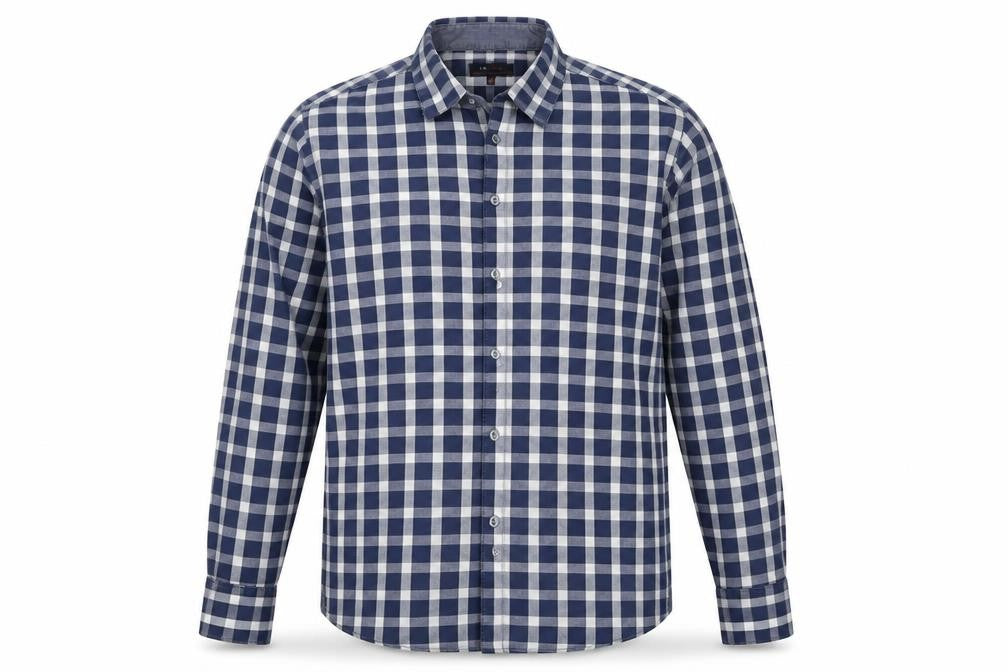 AR RED Men’s Blue Check Cotton Long Sleeve Button-Up Shirt XL