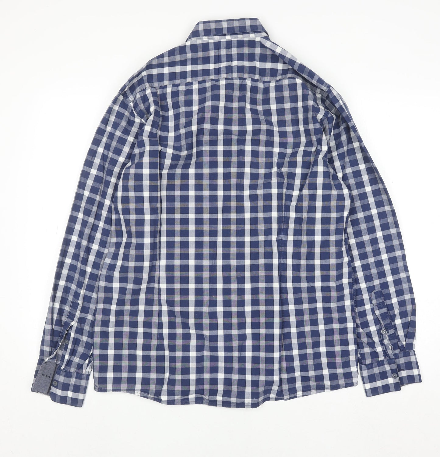 AR RED Men’s Blue Check Cotton Long Sleeve Button-Up Shirt XL