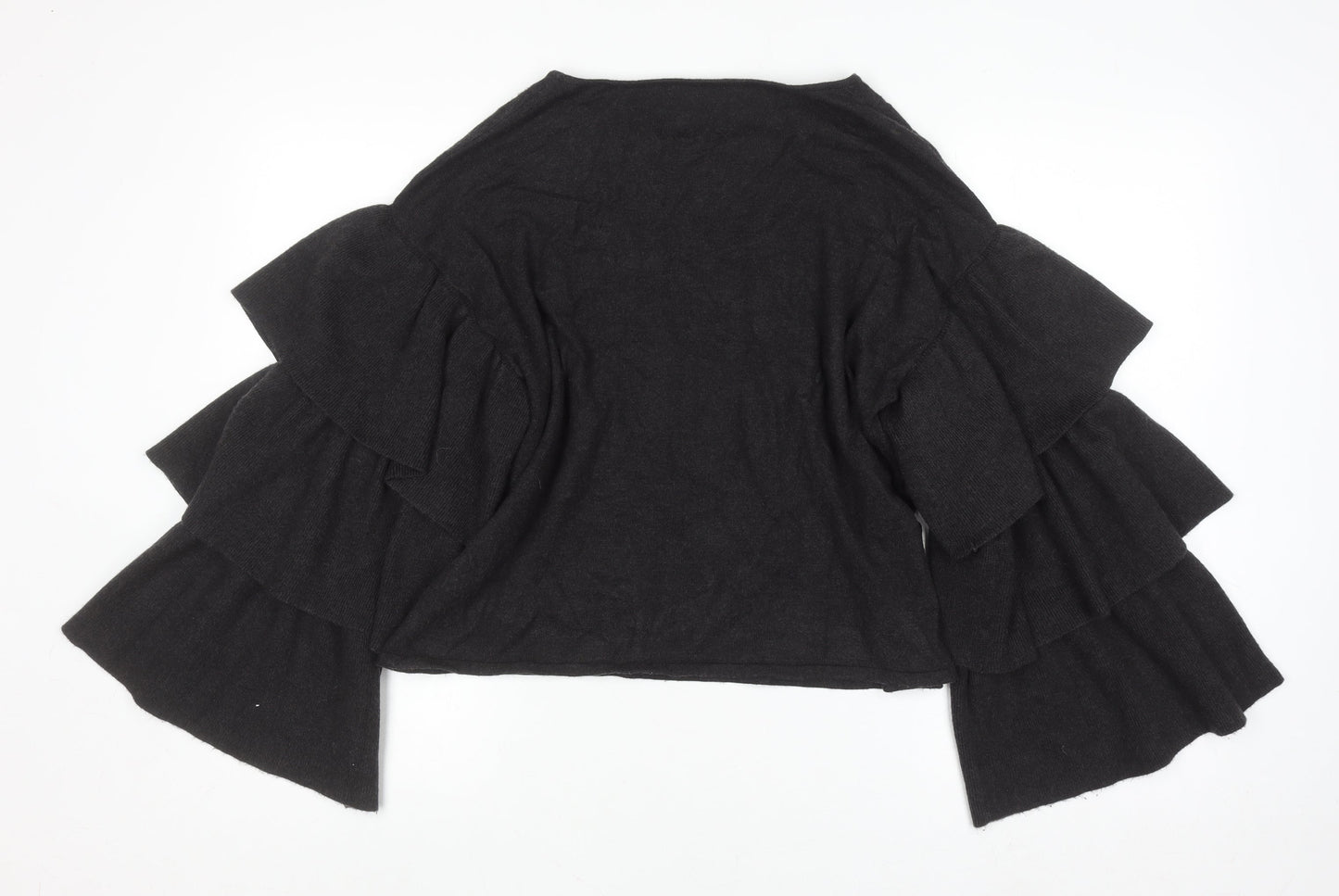 Zara Women Black Ruffle Flared Sleeve Knit Jumper Size S