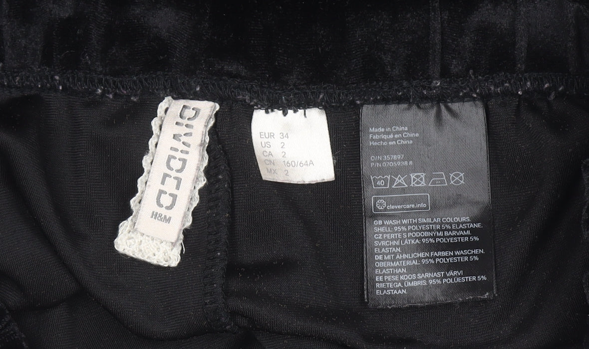 H&M Divided Black Velvet Wide-Leg Womens Trousers Size 6