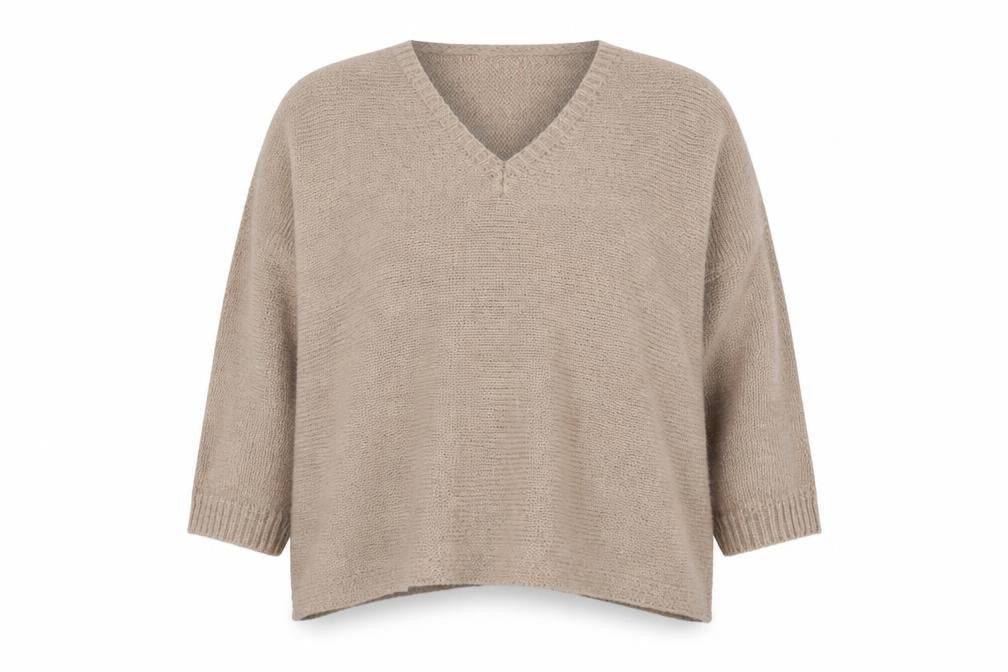 F&F Women Beige V-Neck Knit Pullover Jumper Size L