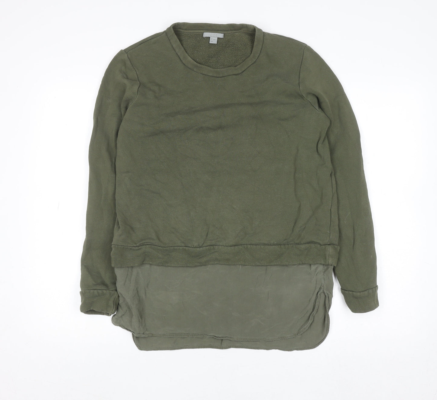 COS Women Green Silk Hem Long Sleeve Crew Neck Pullover Jumper Size S