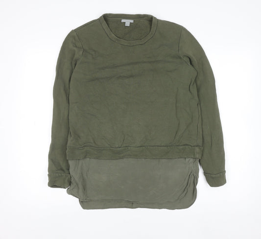 COS Women Green Silk Hem Long Sleeve Crew Neck Pullover Jumper Size S