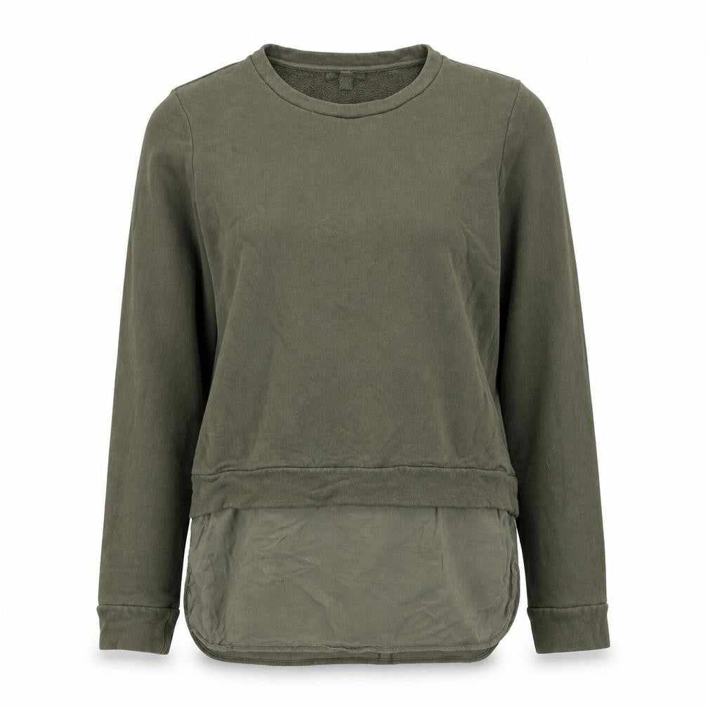 COS Women Green Silk Hem Long Sleeve Crew Neck Pullover Jumper Size S
