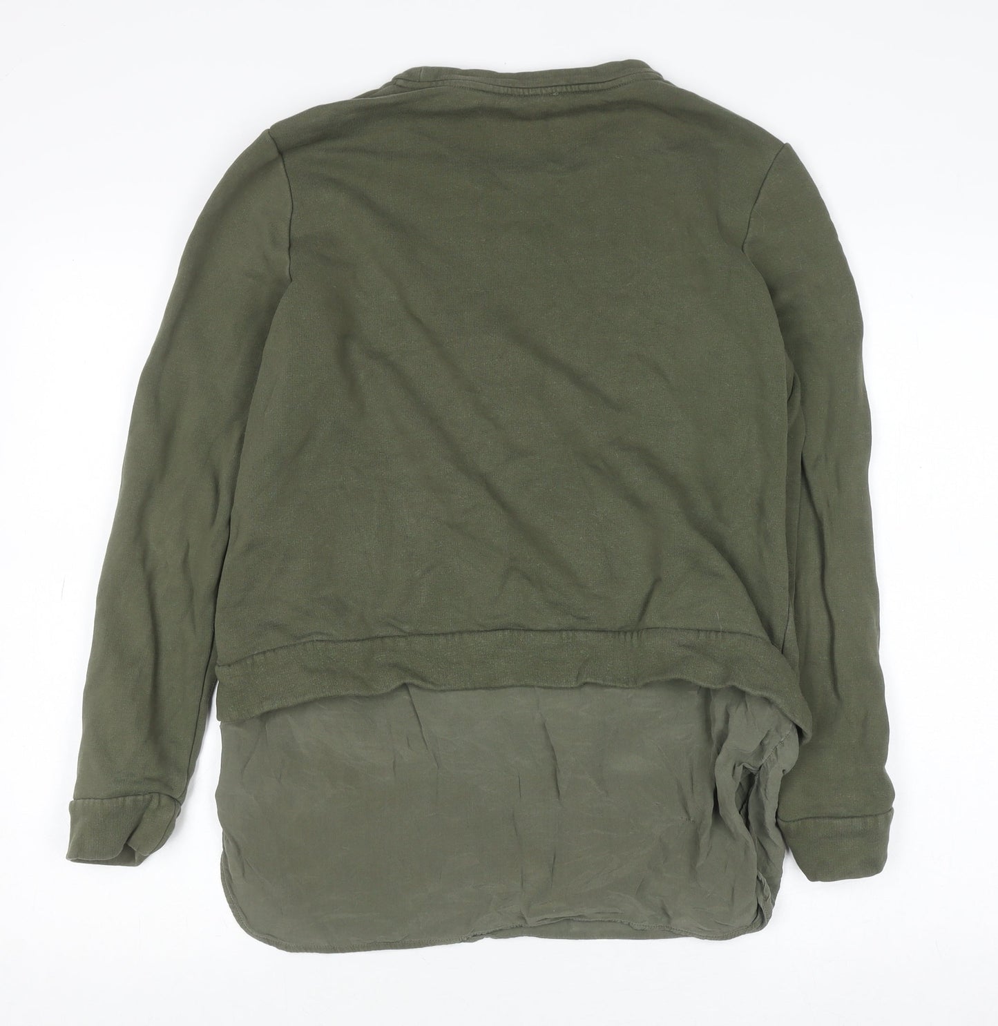 COS Women Green Silk Hem Long Sleeve Crew Neck Pullover Jumper Size S