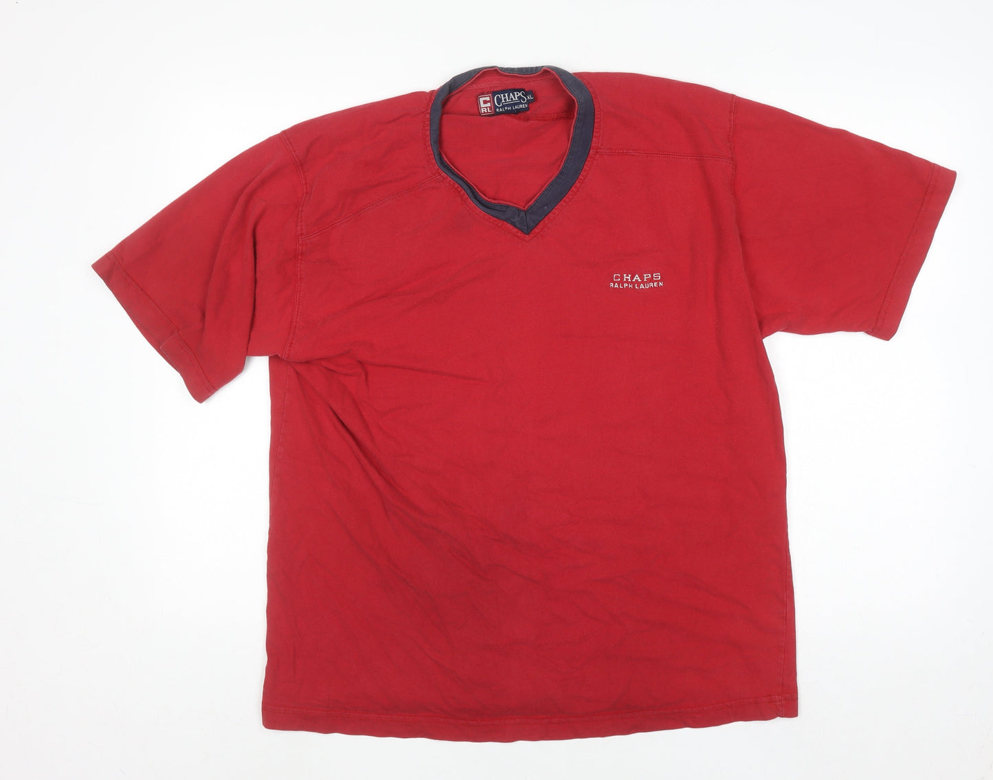 Chaps Ralph Lauren Men's Red Cotton V-Neck Short Sleeve T-Shirt XL