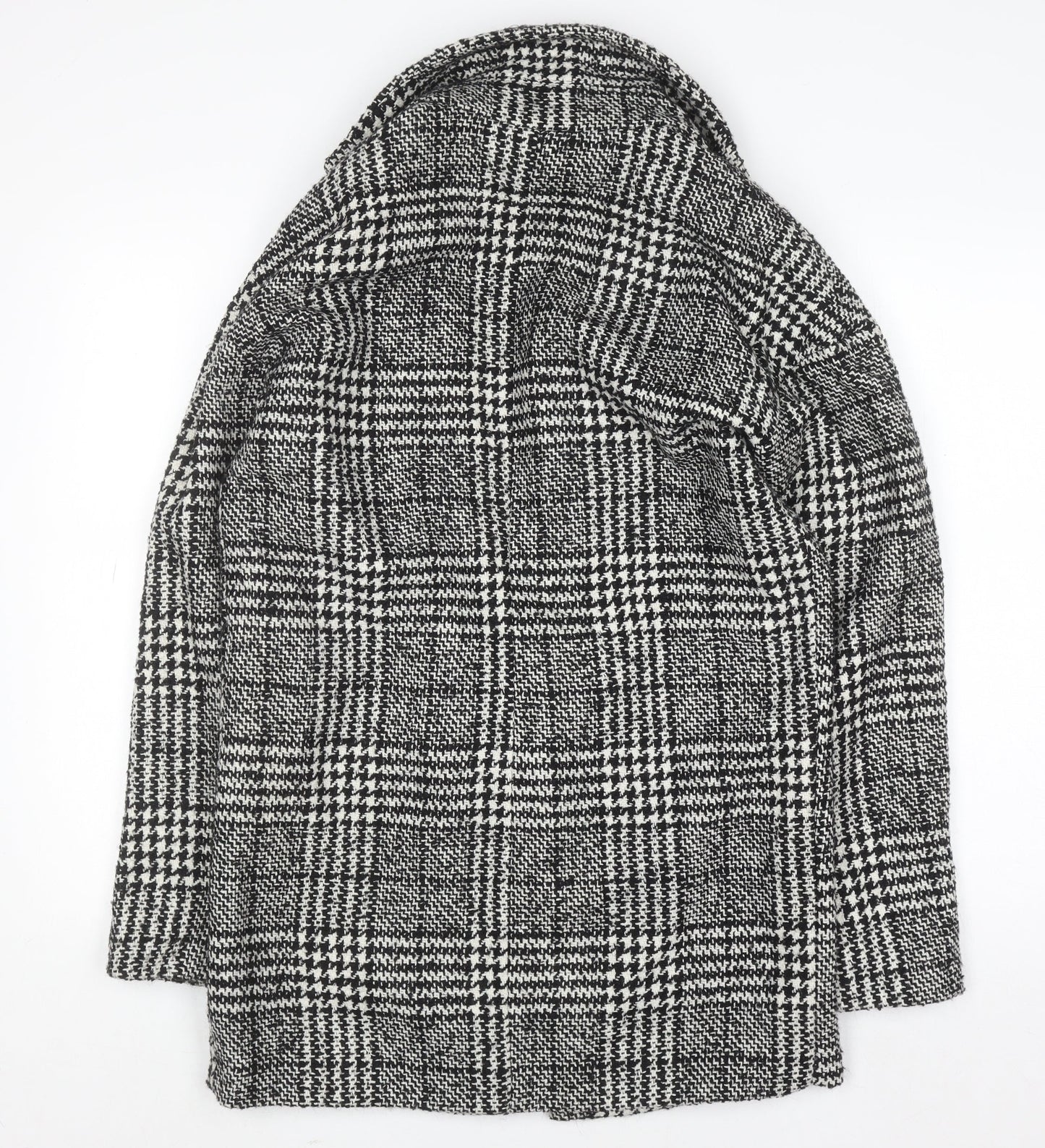ONLY Women's Black Check Tweed Overcoat Size S Classic Mid-Length Coat