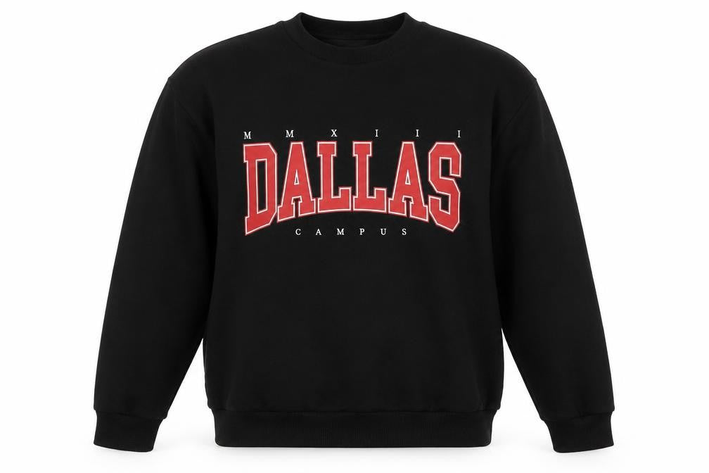 boohooMAN Men's Black Dallas Campus Sweatshirt Medium Crew Neck