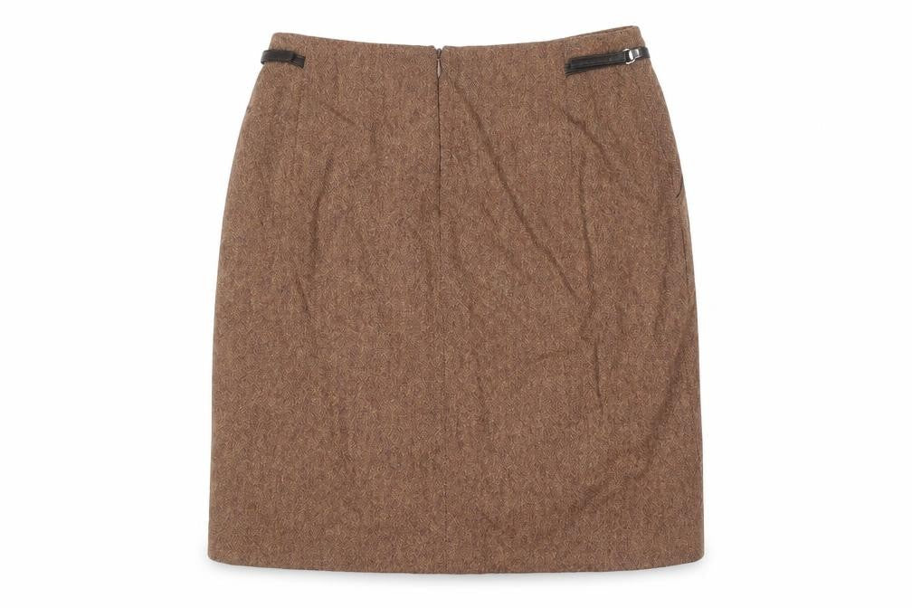 D'Errico Women Brown Wool Tweed Pencil Skirt Size 14