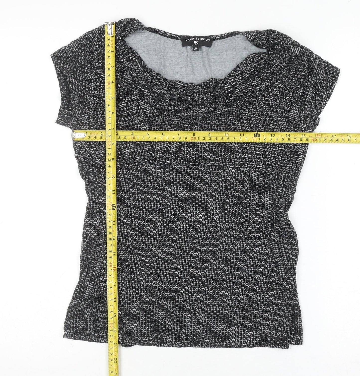 Daphia Levinson Women's Black Cowl Neck Short Sleeve Jersey Blouse Size 10