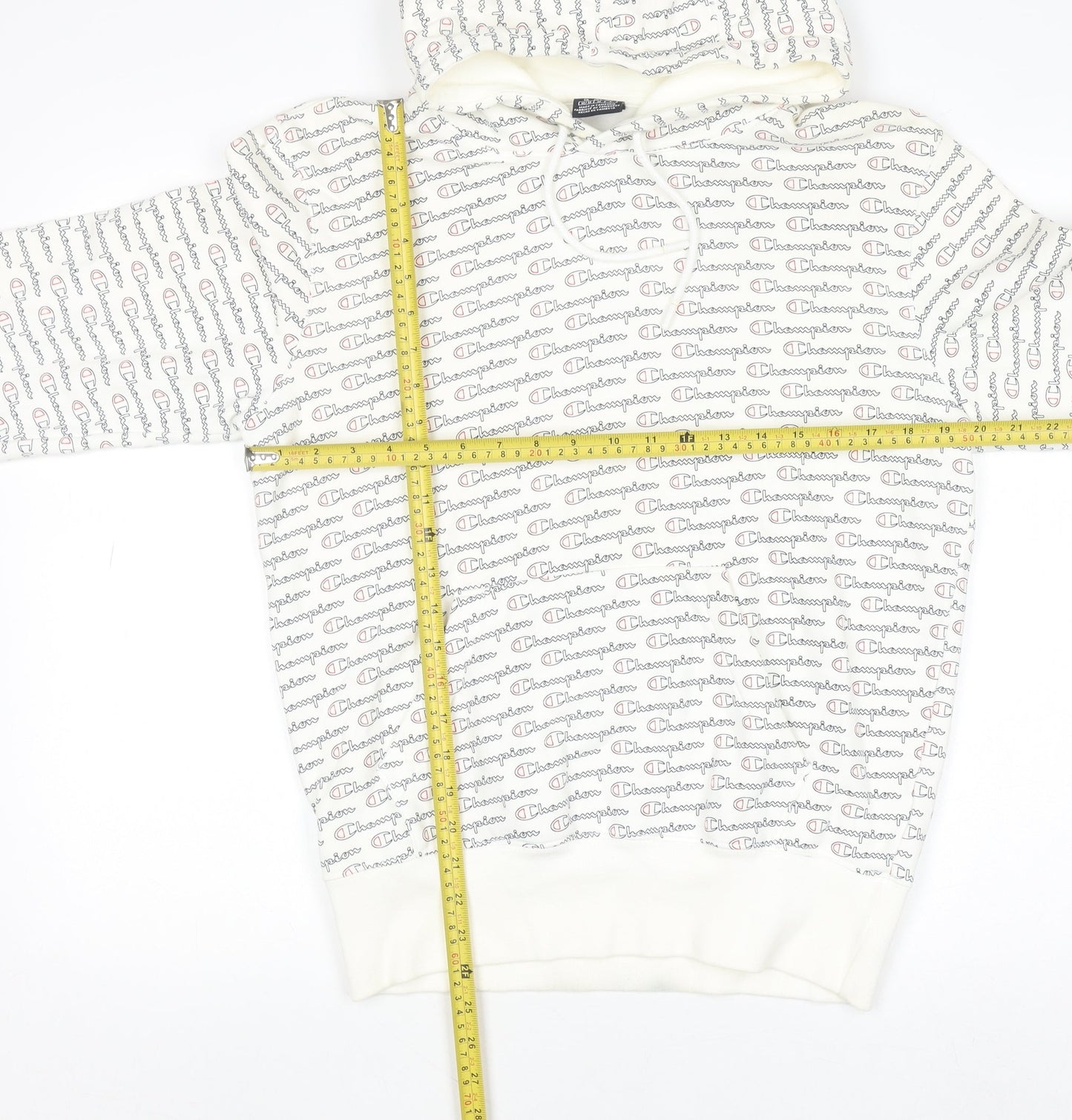 Champion Mens White Logo Pullover Hoodie Size M