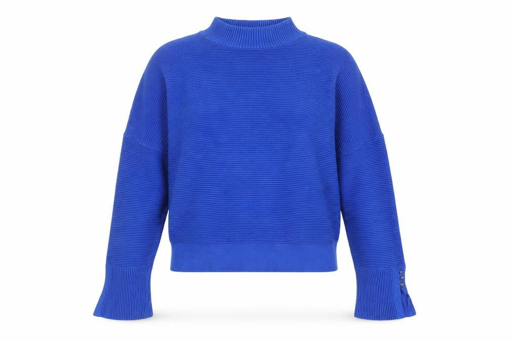 Mint Velvet Women's Blue Mock Neck Rib Knit Pullover Jumper Size M