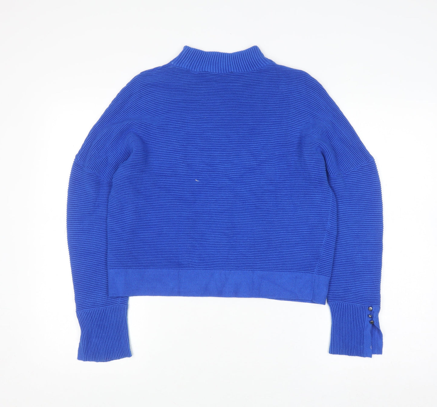 Mint Velvet Women's Blue Mock Neck Rib Knit Pullover Jumper Size M