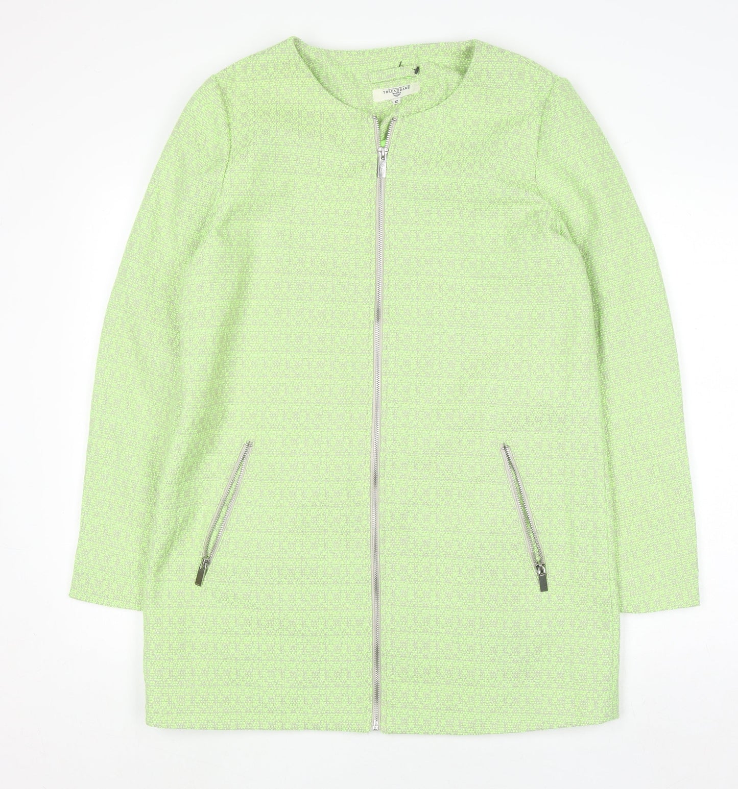 Threadbare Women Green Mid-Length Zip Tweed Coat Size 12