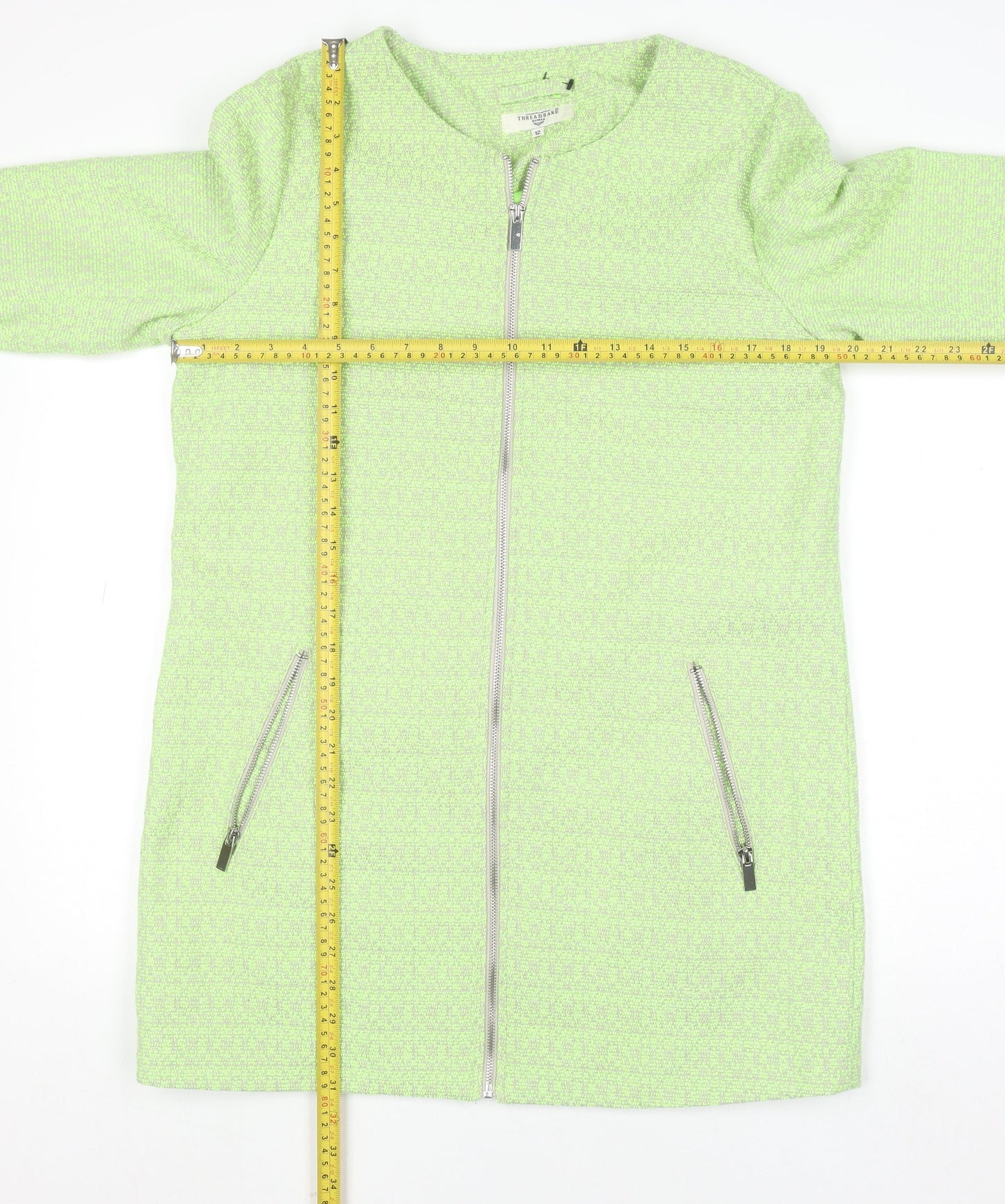 Threadbare Women Green Mid-Length Zip Tweed Coat Size 12