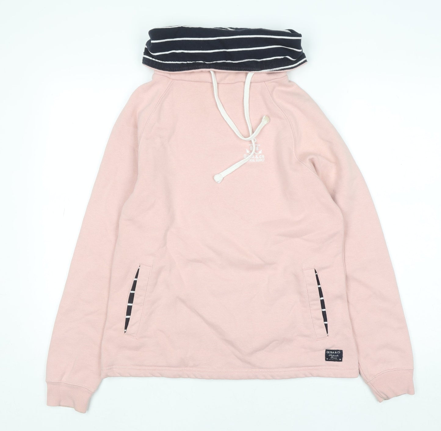 Quba & Co Womens Pink Pullover Hoodie Size 8 Nautical Stripe Neck