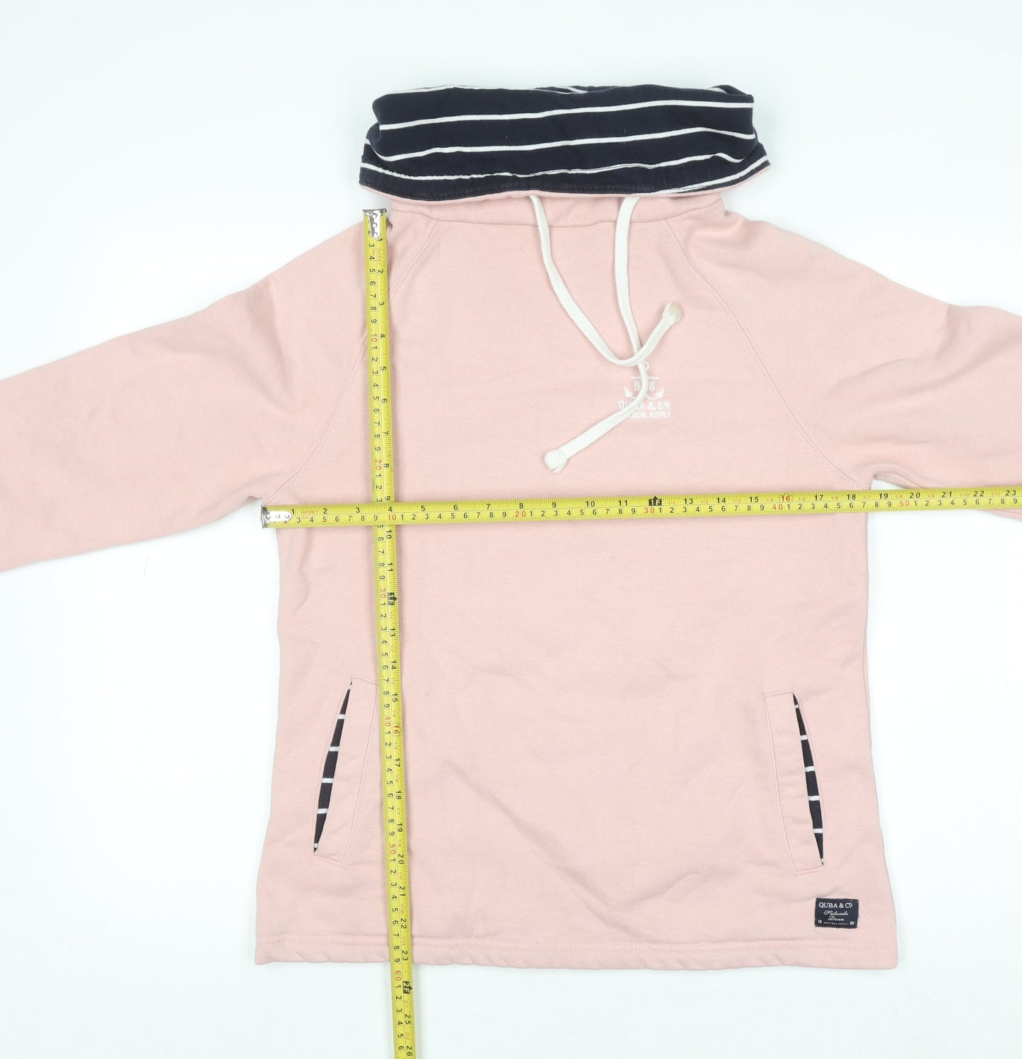 Quba & Co Womens Pink Pullover Hoodie Size 8 Nautical Stripe Neck