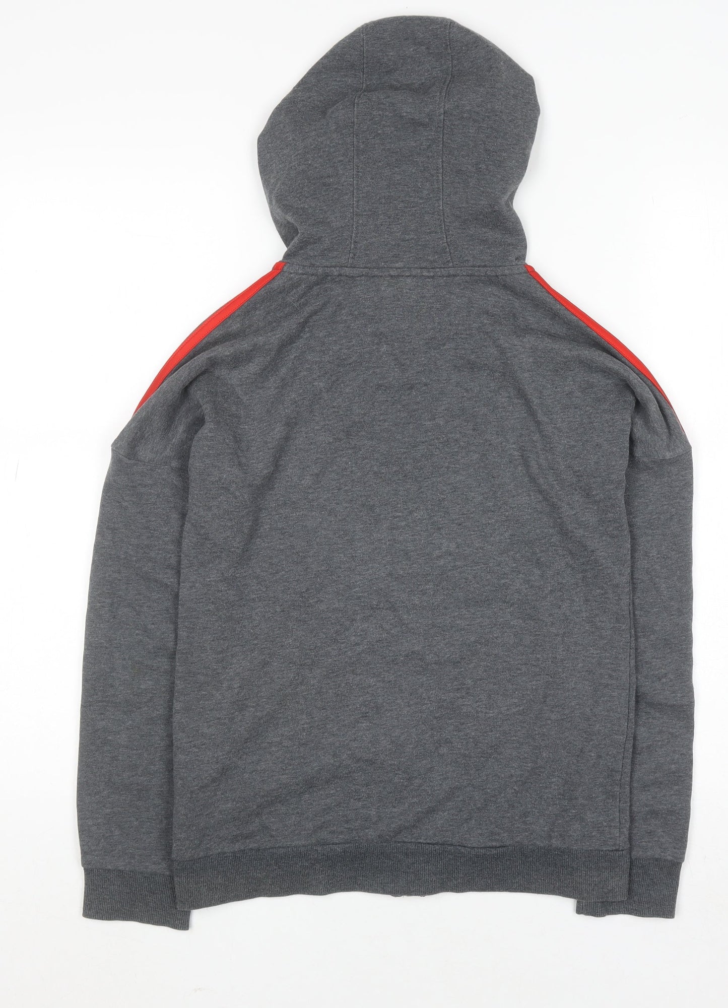 Adidas Boys Grey Full Zip Hoodie 11-12 Years Cotton Blend Red Stripes