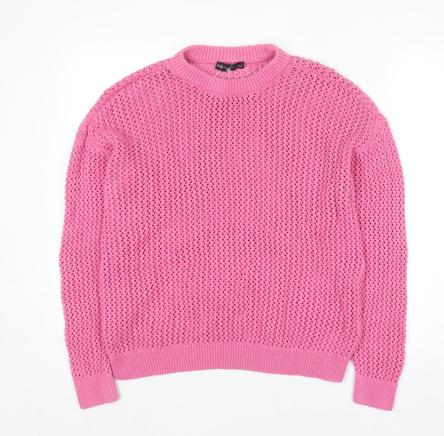 Marks and Spencer Women Pink Open-Knit Cotton Jumper Size L
