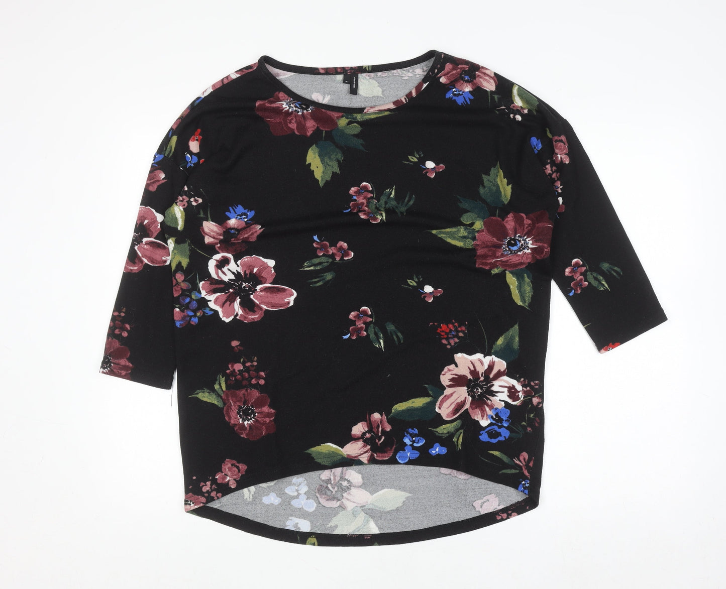Vero Moda Women's Black Floral 3/4 Sleeve Pullover Jumper M