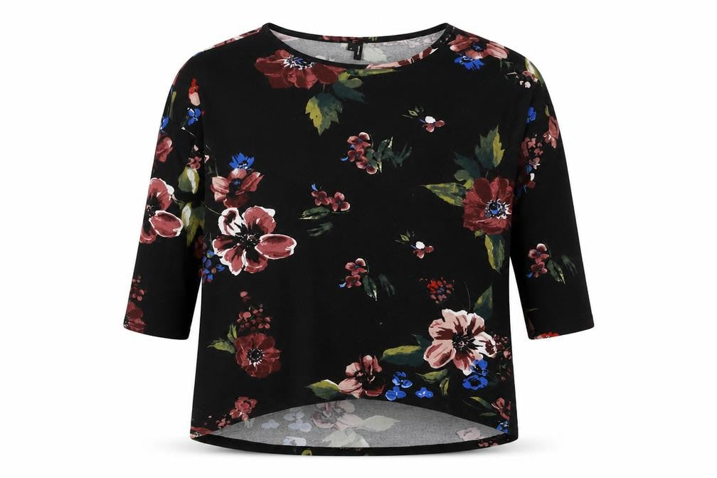 Vero Moda Women's Black Floral 3/4 Sleeve Pullover Jumper M