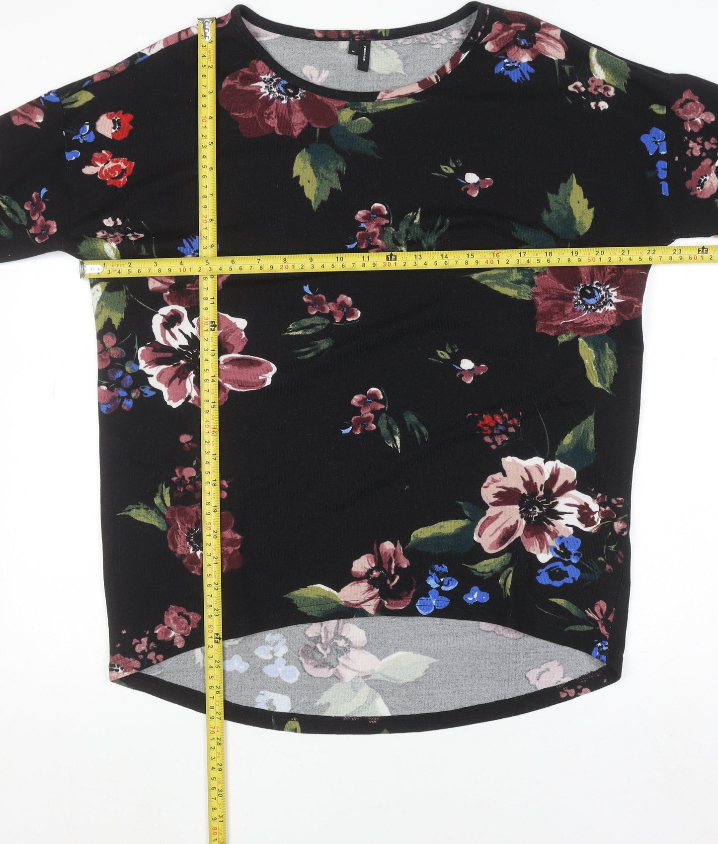 Vero Moda Women's Black Floral 3/4 Sleeve Pullover Jumper M