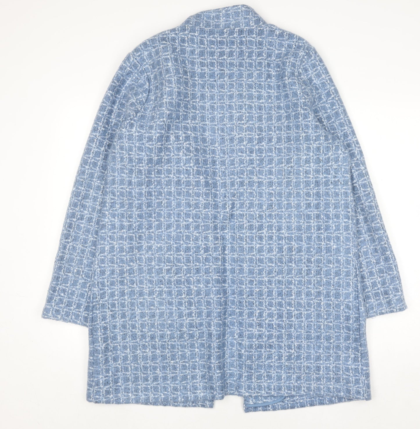 M&Co Women Blue Check Knit Coatigan Size 16 Open Mid-Length Jacket