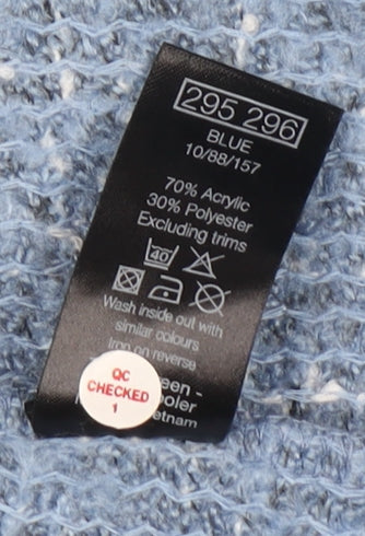 M&Co Women Blue Check Knit Coatigan Size 16 Open Mid-Length Jacket