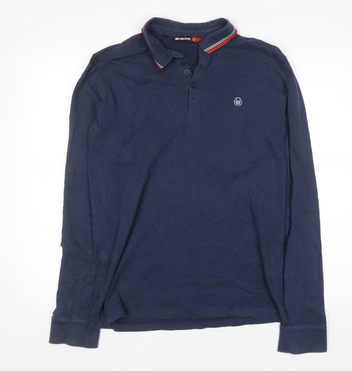 Duck and Cover Men's Blue Long Sleeve Cotton Polo Shirt Size L