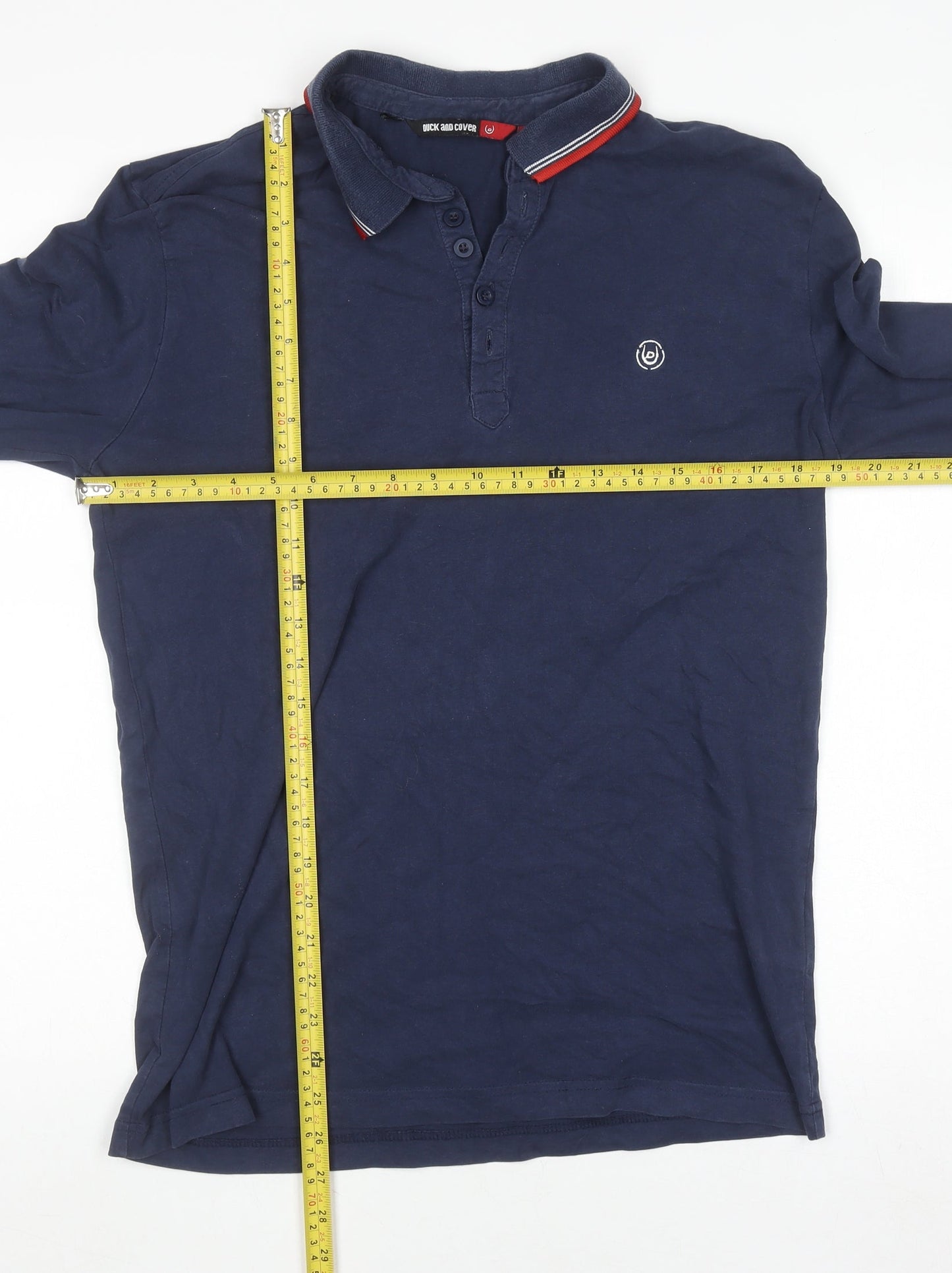 Duck and Cover Men's Blue Long Sleeve Cotton Polo Shirt Size L