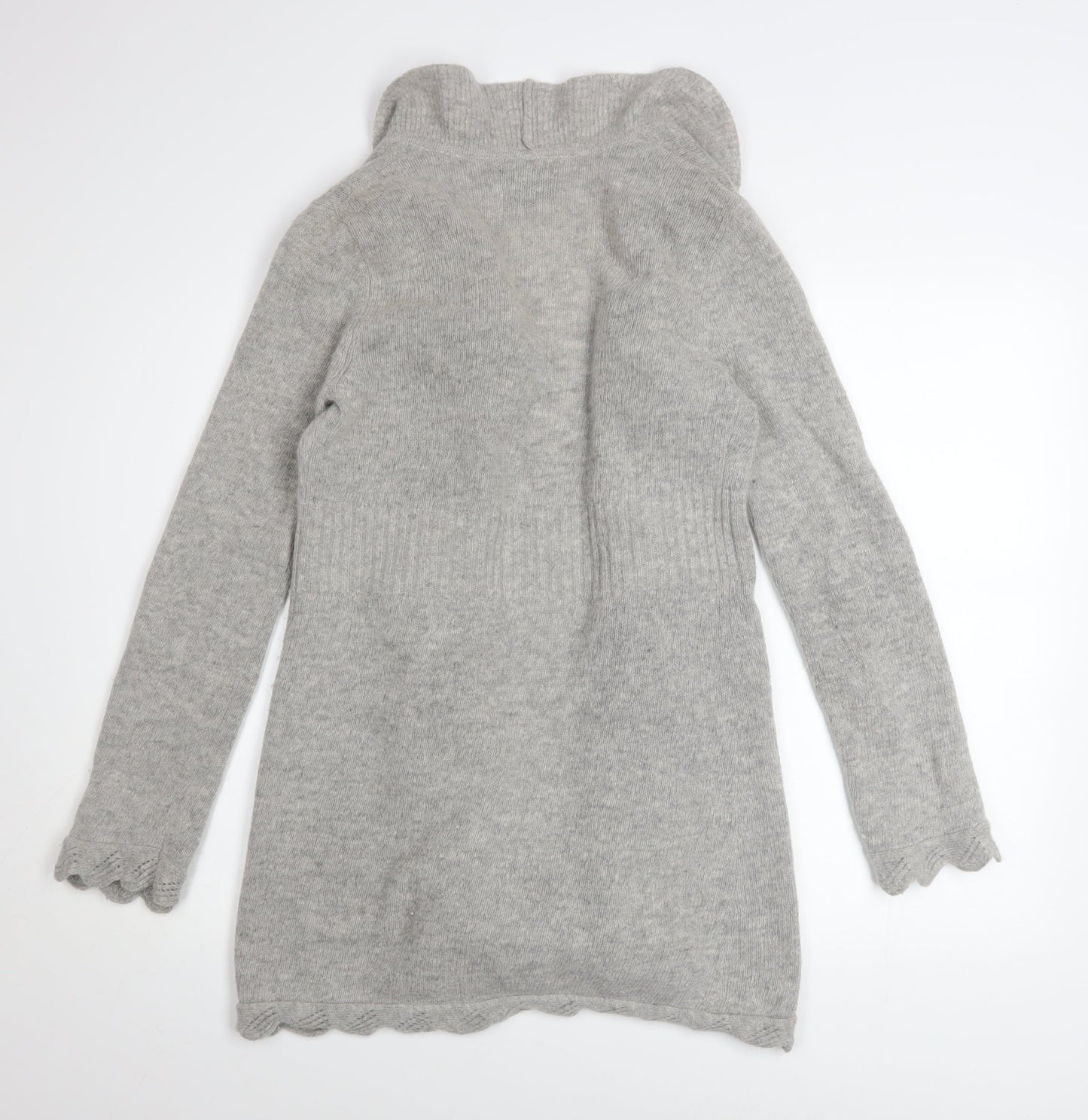 Cynthia Rowley Women Grey Wool Angora Ruffle Cardigan M