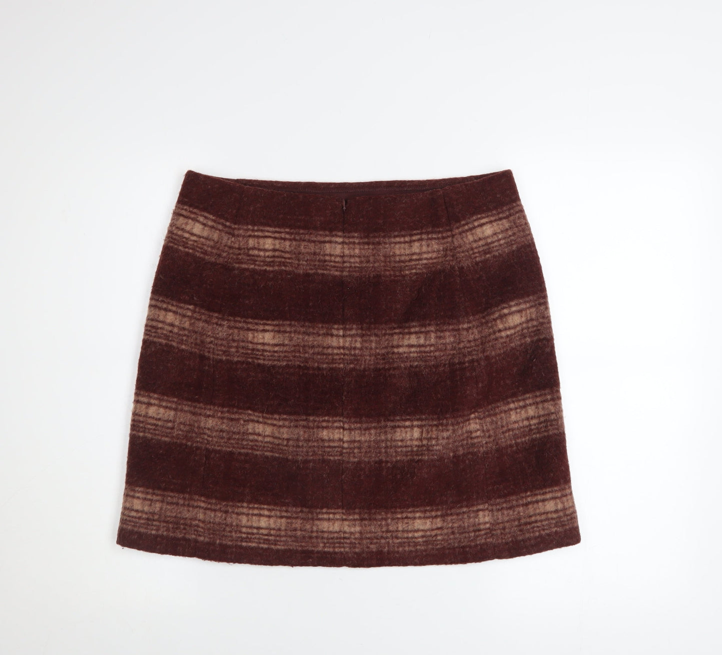 Uniqlo Women Brown Wool Blend Checked Short Skirt L