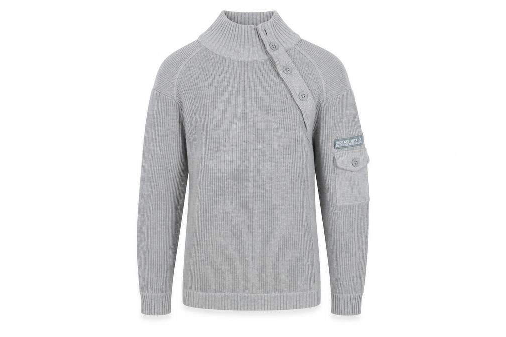 Duck and Cover Mens Grey High Neck Button Pullover Jumper L